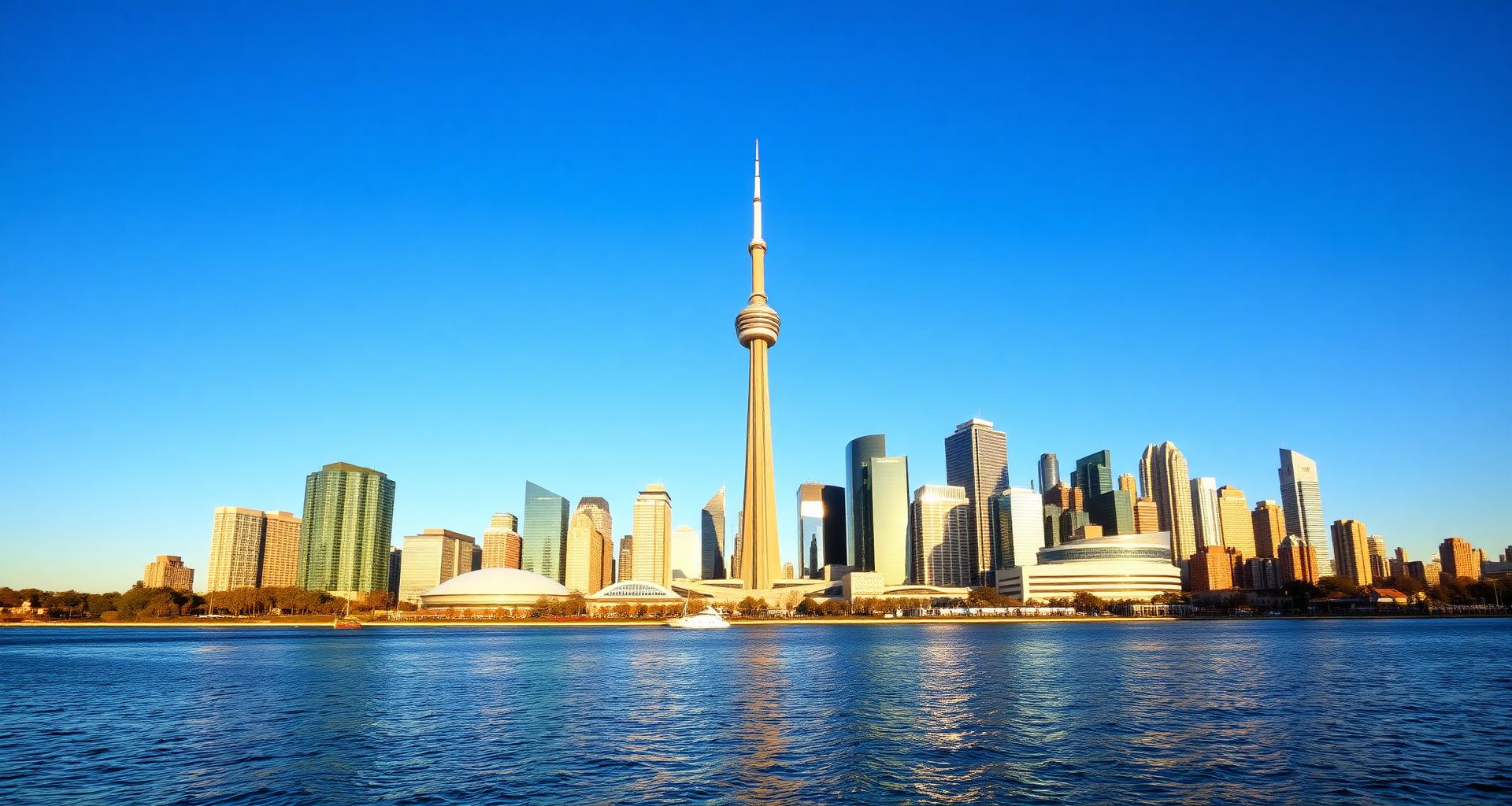 Toronto skyline with the CN Tower over Lake Ontario